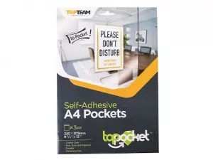 image of Office A4 Self Adhesive Pockets Top Opening 120 Micron Clear Pack of