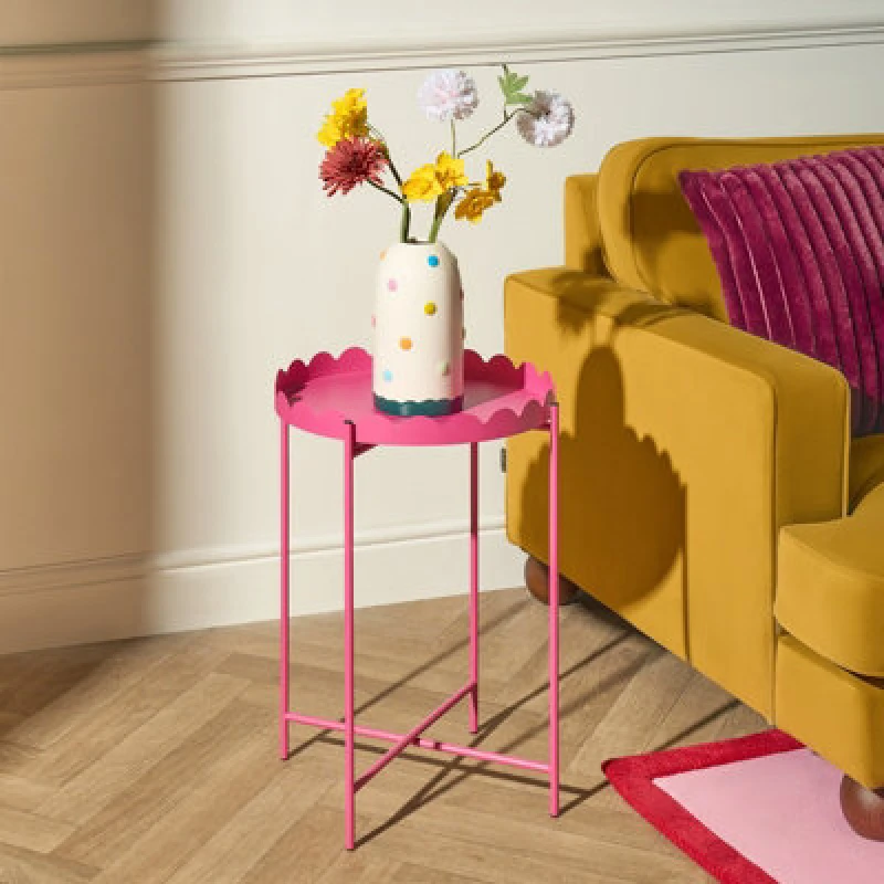 Image of OHS OHS Coffee Table for Living Room Scallop Edge Decorative Side Table with Metal Frame in Bright Pink Bright Pink One Size Unisex 5027434229666