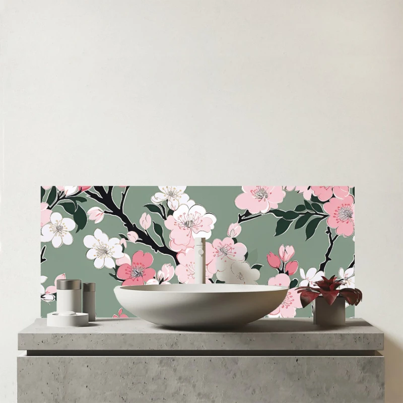 Image of Warren Reed - Designer Pink Floral Abstract Pattern Glass Bathroom Splashback Pink Unisex