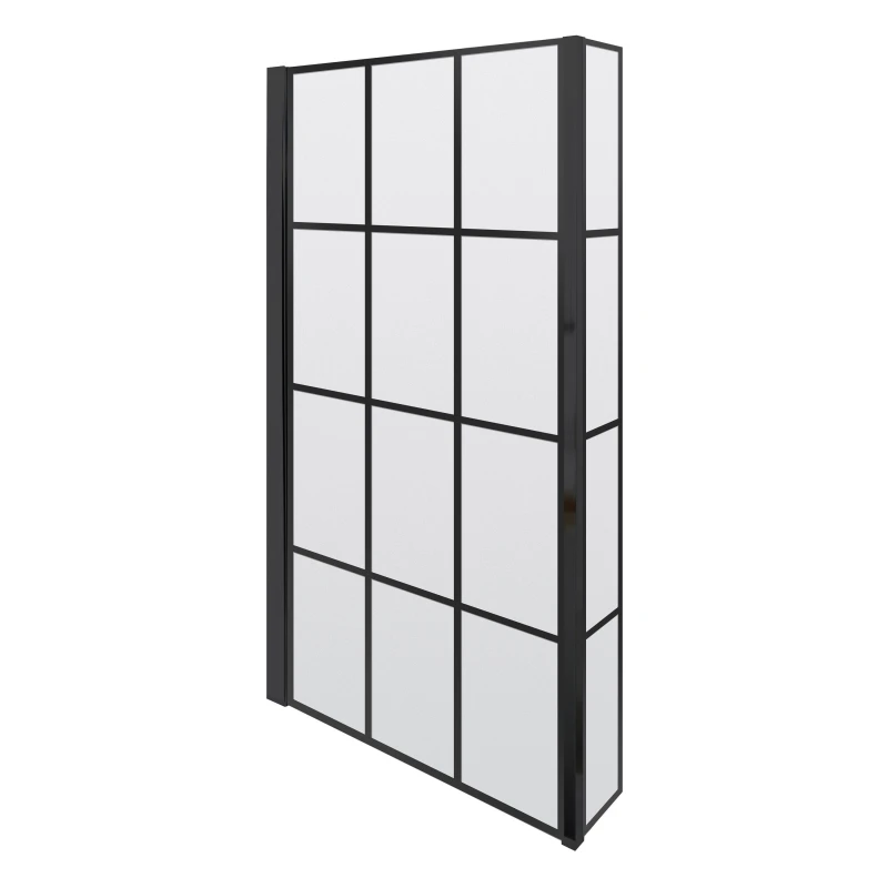 Image of Balterley Black Frame 6mm Toughened Safety Glass Reversible L Shaped Bath Screen Black unisex