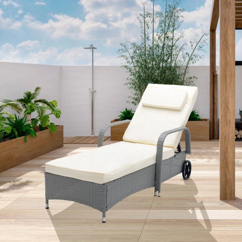 Image of MCC Direct Rattan Sun Lounger Bed with Reclining function Garden and Outdoor Grey