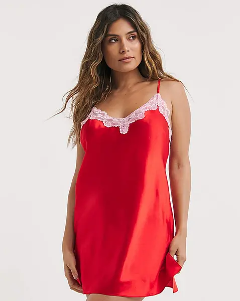 image of Boux Avenue Boux Avenue Amelia Satin Chemise Red Mix RED MIX Female 14 QV70503