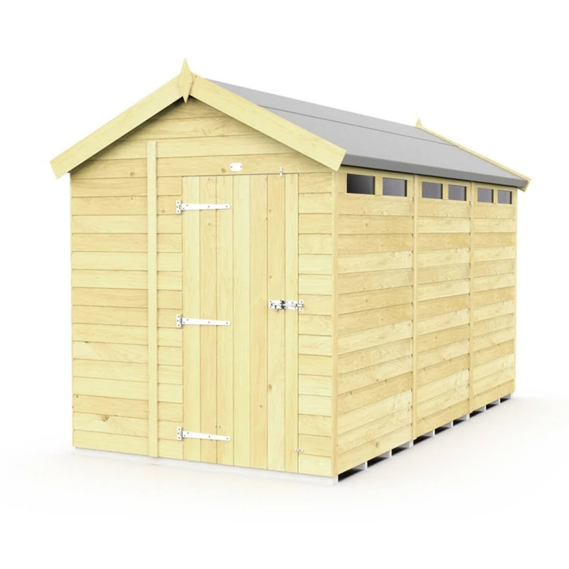 Image of Buttercup Farm 7 x 12 Feet Apex Security Shed - Single Door - L358 x W214 x H217cm in Brown Brown Unisex