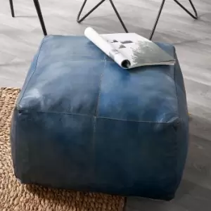 Image of Matteo Leather Pouffe Blue
