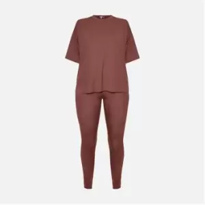 Missguided Plus Size Jersey T Shirt and Leggings Co Ord Set - Brown