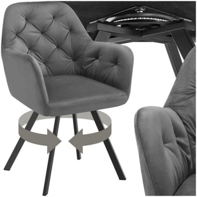 Image of Tectake 1 Armchair Lucia - Padded, Quilted Pattern, 180 Degree Swivel Chair - Anthracite