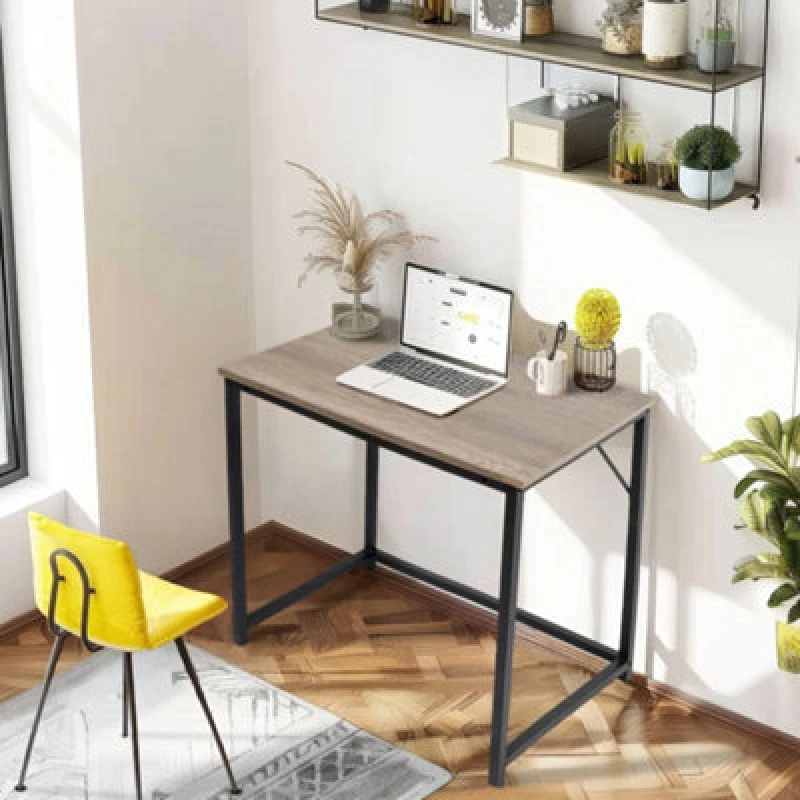 Image of House Of Home Rustic Computer Desk Light Brown Top With Black Metal Frame