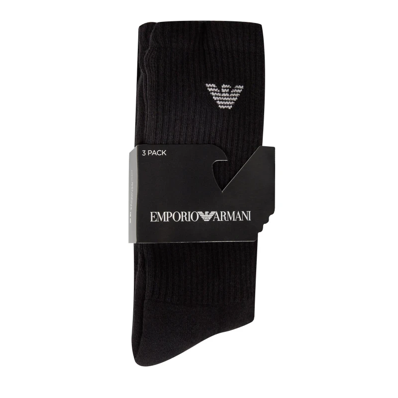 Image of Emporio Armani 3 Pack Crew Logo Socks - Black One Size