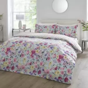 image of Dreams & Drapes Elsie Floral Print Easy Care Reversible Duvet Cover Set, Pink, Single