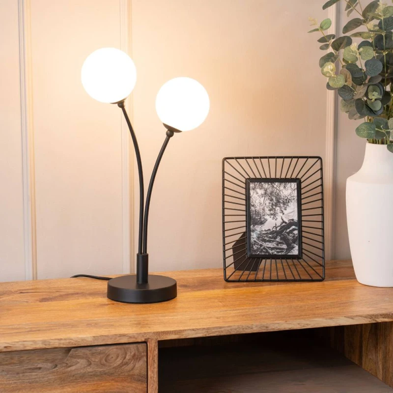 Image of ValueLights Velika 2 Arm Opaque Globe Table Lamp Light Black