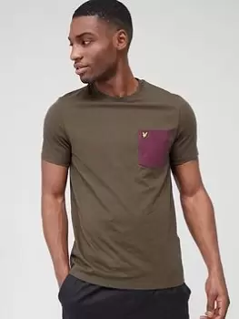 Image of Lyle & Scott Contrast Pocket T-Shirt - Brown, Green, Size 2XL, Men