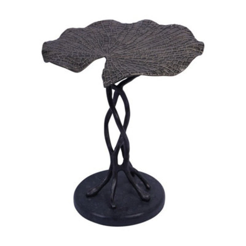 Image of Buttercup Farm Lily Pad Leaf Side Table - Aluminium/granite - L40 X W40 X H45cm - Antique Gold/black