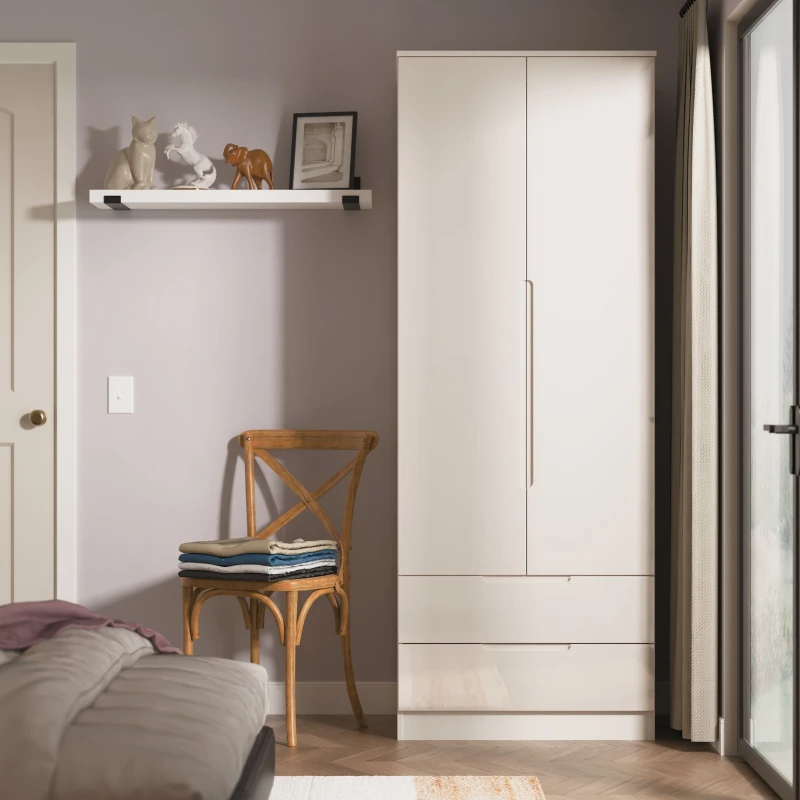 Image of Ready Assembled 2 U Lucca 2 Door 2 Drawer Wardrobe (Ready Assembled) in Taupe Unisex