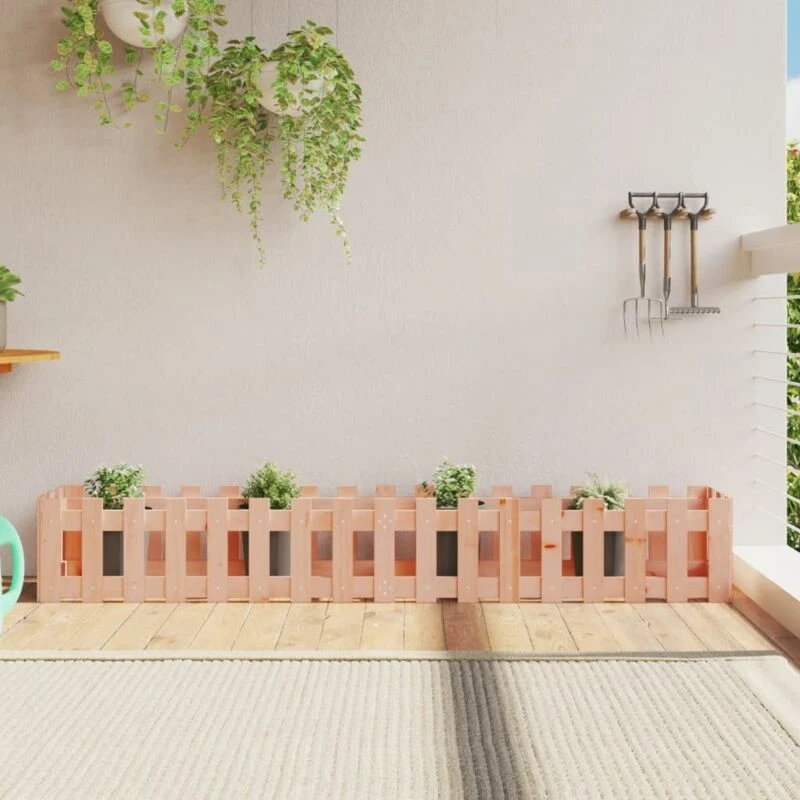 Image of vidaXL Garden Raised Bed w/ Fence Design 200x30x30cm Solid Wood Douglas, Brown 832505