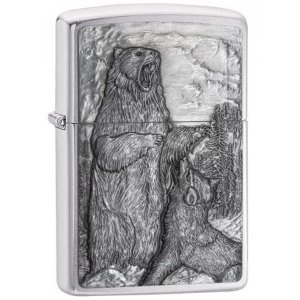 image of Zippo Bear vs. Wolf Brushed Chrome Finish Windproof Lighter