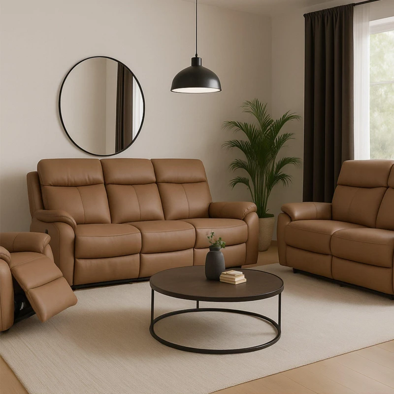Image of Aspire Aspire Kingsmere 3 + 2 + 1 Power Recliner Sofa Suite in Real Leather in Tan Tan One Size Unisex 5057632315120