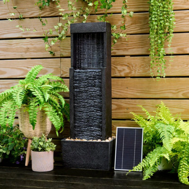 Image of Teamson Home 37.99'' Athena Outdoor Solar Powered Water Fountain, Black PT-SF0007