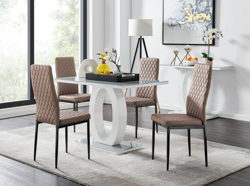 Image of FurnitureboxUK FurnitureboxUK Giovani 4 Grey Dining Table & 4 Milan Black Leg Chairs in Beige Beige One Size Unisex 5056542650369