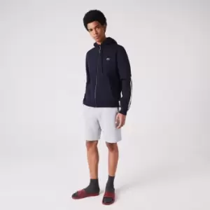 Image of Lacoste Mens Branded Bands Zippered Fleece Hoodie Size 5 - L Navy Blue