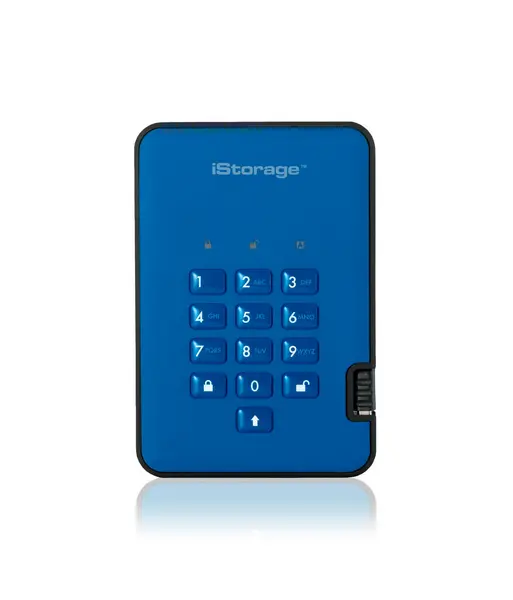 Image of iStorage iStorage diskAshur2 256-bit 128GB USB 3.1 secure encrypted solid-state drive - Blue IS-DA2-256-SSD-128-BE IS-DA2-256-SSD-128-BE