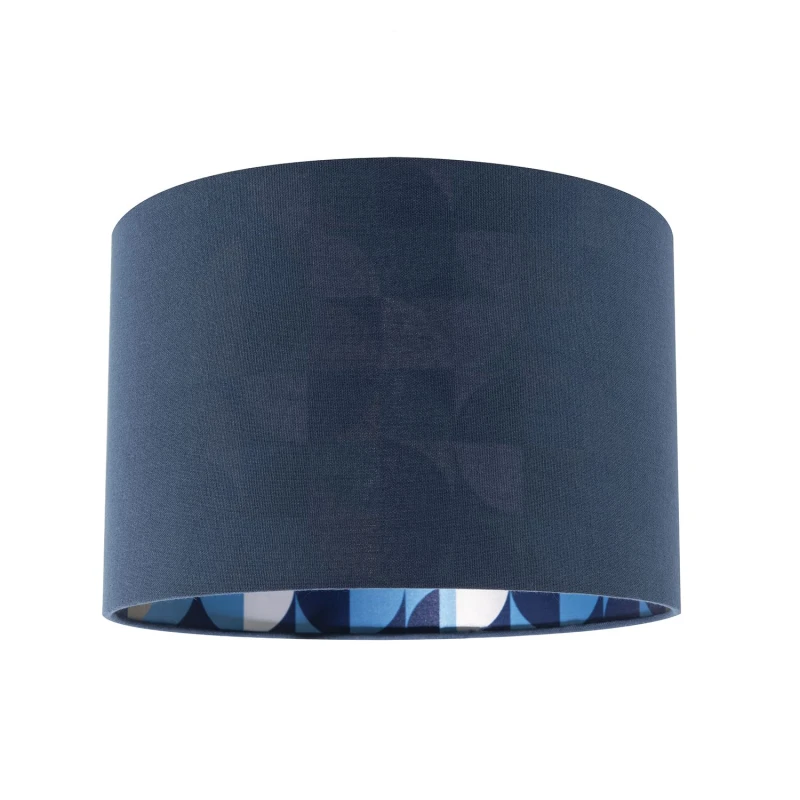Image of Happy Homewares Designer Midnight Blue Linen Lamp Shade with Geometric Pattern Lining Size: 12" Midnight Unisex 12"