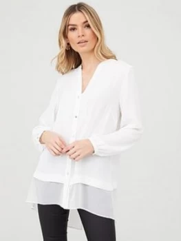 image of Wallis Washed Chiffon Mix Longline Shirt - Ivory, Size 12, Women