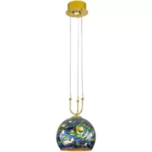 image of 14kolarz - LUNA design pendant light 24 Carat Gold 1 + 1 bulbs, aqua blue shade