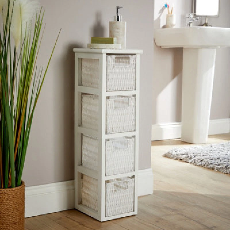 Image of Home Source Lopera Fully Assembled Slim Compact 4 Drawer Storage Tower Unit White