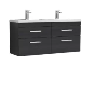 image of Nuie Athena 1200 Wall Hung 4-drawer Vanity & Polymarble Double Basin - Black Woodgrain