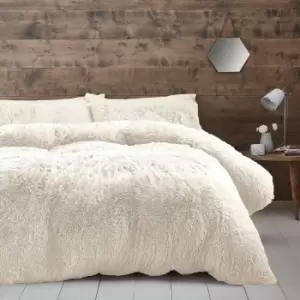 Image of Catherine Lansfield Cuddly Faux Fur Duvet Cover & Pillowcase Set Cream