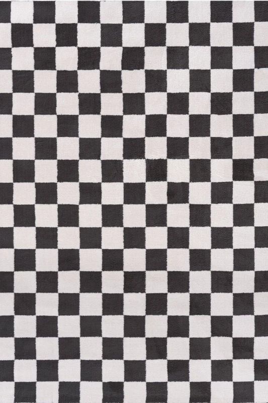 Image of THE RUGS Loft Checkered Living Room Area Rug & Runners Soft Pile in Dark Grey Size: 80cm x 150cm Dark Grey Unisex 80cm x 150 cm