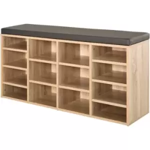 Image of Multi-Storage Shoe Rack 14 Compartments Cushion Moving Shelves Home Brown - Homcom
