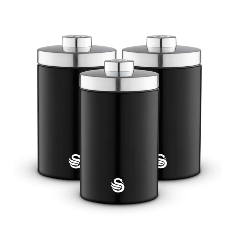 Image of Swan Townhouse Set of 3 Canisters Black