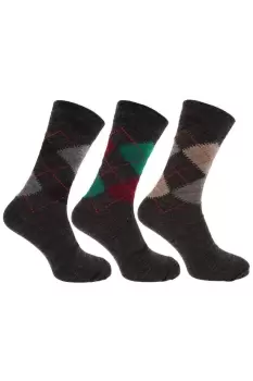 image of Traditional Argyle Pattern Lambs Wool Blend Socks With Lycra (Pack Of 3)