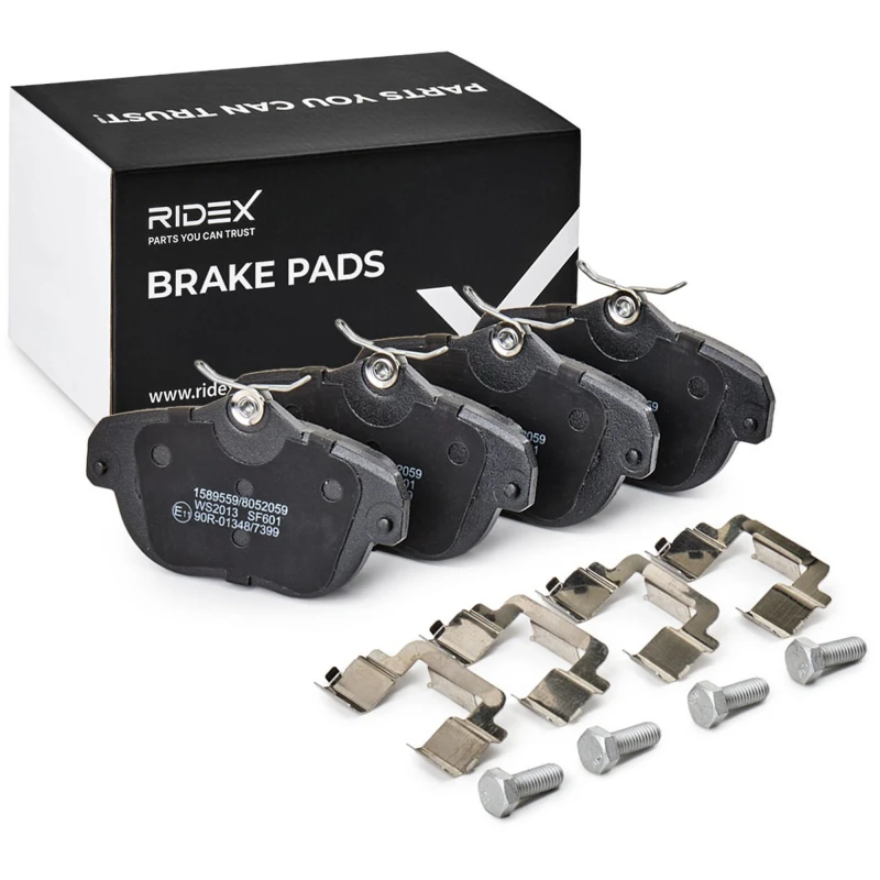 Image of RIDEX 402B0947 Brake pad set Rear Axle, excl. wear warning contact, with spring, with anti-squeak plate Brake Pad Set,disc brake (402)