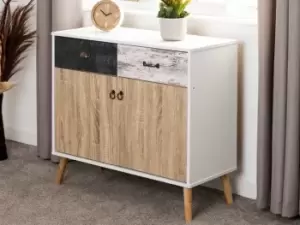 Image of Seconique Nordic White and Oak 2 Door 2 Drawer Sideboard