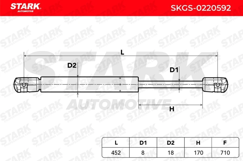 Image of STARK SKGS-0220592 Tailgate strut Right, Extention Force: 740N Steel Gas Spring,boot (219)