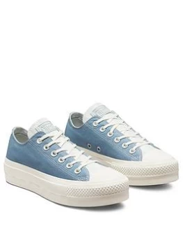 Converse Chuck Taylor All Star Lift Crafted Canvas Platform Ox Plimsoll - Blue/Silver, Blue/Silver, Size 8, Women