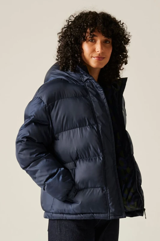 Image of Regatta Womens 'Orla Kiely' Oversized Quilted Jacket in Navy Size: 8 Navy Female 8