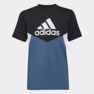 Image of Colour Block Cotton T-Shirt with Logo Print