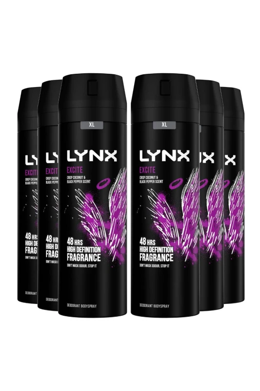 Image of Lynx XL High Definition Excite 'Body Spray' Deo 6 Pk, 200ml Purple male