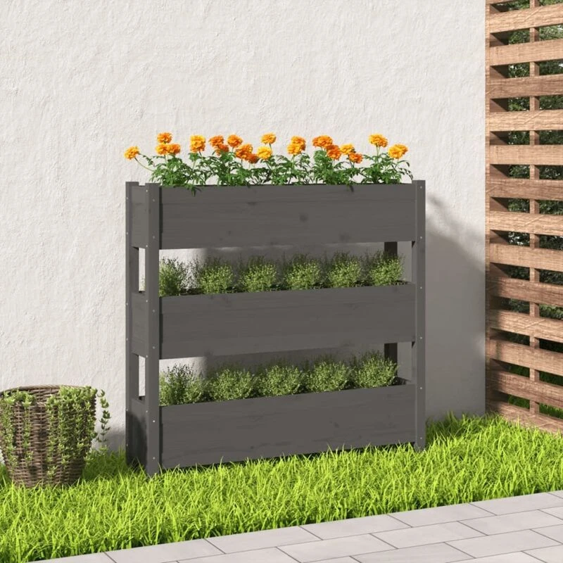 Image of vidaXL Planter Grey 112x25x104.5cm Solid Wood Pine, Grey 823922
