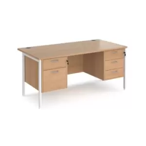 image of Office Desk Rectangular Desk 1600mm With Double Pedestal Beech Top With White Frame 800mm Depth Maestro 25 MH16P23WHB