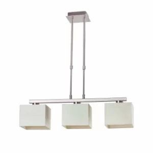 image of Thana 3 Light Ceiling Pendant Bar White, Satin Nickel with White Shades, E27