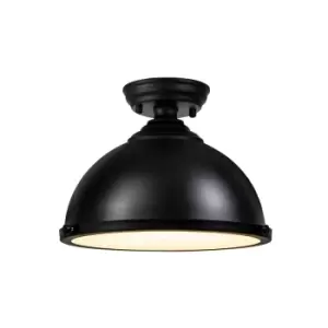 image of Dresden Flush Ceiling Lamp E27 With Round 31cm Metal Shade Matt Black, Frosted White