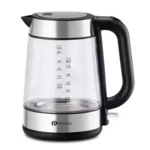 image of PureMate PM 1625 Cordless Fast-Boil 1.7L Glass Electric Kettle - Black / Silver