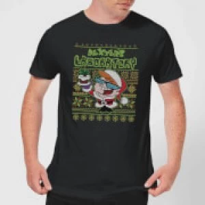 Image of Dexter's Lab Pattern Mens Christmas T-Shirt - Black - M