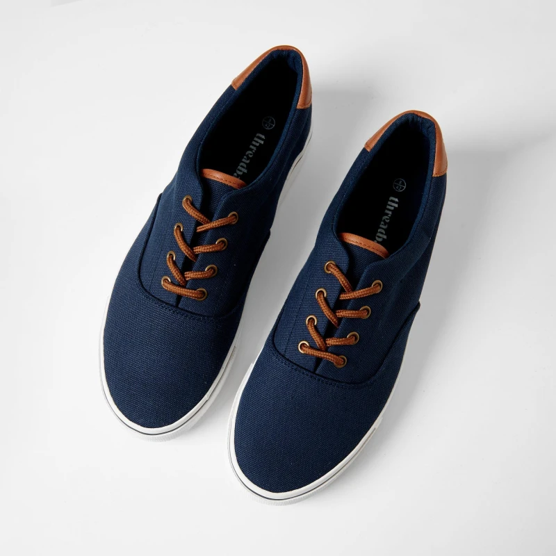 Image of Threadbare Mens Lace-Up Canvas Low-Top Trainers Navy male 7