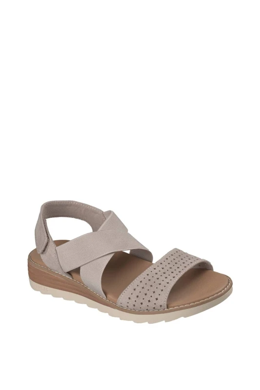 Image of Skechers Womens ARCH FIT OASIS Arch Fit Perf Vamp Cross Strap Sandal Taupe Size: 3 Taupe Female 3