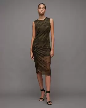 Image of AllSaints Nora Toni Houndstooth Print Midi Dress